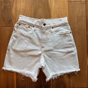 Madewell the perfect mid length short White High-Rise Frayed Hem Denim Shorts 25